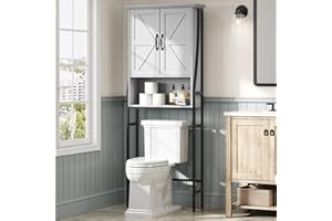 MXARLTR Over The Toilet Storage Cabinet, Over Toilet Bathroom Organizer with Barn Doors Above Toilet Storage Cabinet Spacesaver Rack Behind Toilet Bathroom Organizer (Gray)