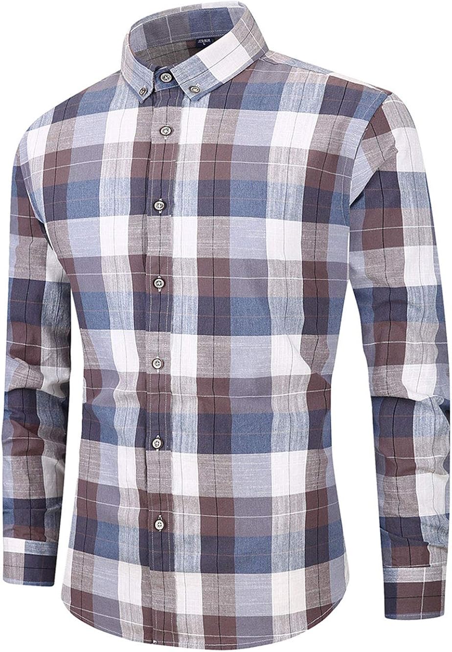 ebossy Men's Long Sleeve 100% Cotton Button Down Collar Plaid Work