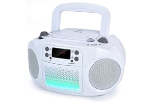 hPlay GC09 Kids Boombox, CD Player, Bluetooth connectivity for Smartphones, AUX, USB, Radio and MP3 connectivity, Sing Along Function, USB Power Adapter Included (Microphone not Included)- White