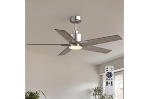 NUOQISO 46 Inch Ceiling Fans with Lights and Remote Control for Bedroom, Modern Nickel Ceiling Fan with Quiet Reversible DC Motor, 3CCT, Dimmable, LED Lighting for Living Room, Patio, Indoor and Outdoor