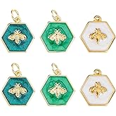 Hobbspring 6Pcs Brass Enamel Charm 3 Styles Enamel Colorful Bee Charms with Jump Ring 18K Gold Plated Hexagon Animal Charms for Necklace Earrings Bracelets Jewelry Making DIY Crafts