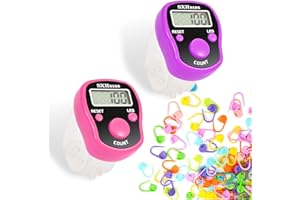 TESEAS Stitch Counters 2 Pcs LED Digital Row Counter and Stitch Markers 50 Pcs Crochet Stitch Markers for Knitting Sewing Stitching Weaving, Muslim Pray, Recording Sports Scoring, Lap Counting