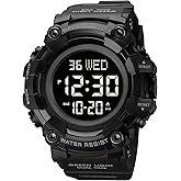 XCZAP Men's Black Sports Watch - Large Face Chronograph Military Wristwatch with Luminous Hands, Waterproof Casual Silicone Strap for Outdoor and Daily Use - Gift for Men