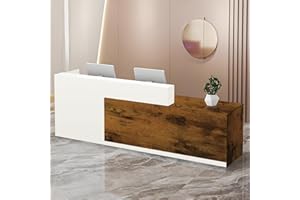 LSZMXI Modern Reception Desk with Storage Drawers and Open Shelves, 47-95 Inch Front Counter Table for Office, Salon, Lobby, Retail Store, or Home Workspace Left/White + Retro Brown 71" Wx23.6 Dx39.4 H