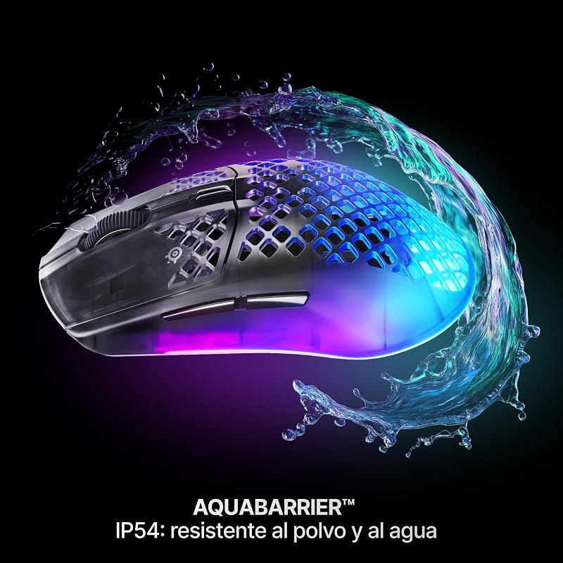Aerox 3 Wireless Gen 2: Ratón Gaming de 68 g, Tasa de Sondeo: 4K, Sensor Óptico: 26 000 dpi, Batería: 200 h, Clasificación IP54, 80 M de Clics, RGB, Deslizadores 100% PTFE, Shadow