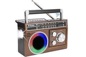 M-Amazup Radios Portable AM FM, Retro Portable Radio with Bluetooth Speaker and Flashlight, Strong Reception with Colorful Mood Lights, TF Card, Solar/Battery/AC Rechargeable for Gift,Home,Coffee