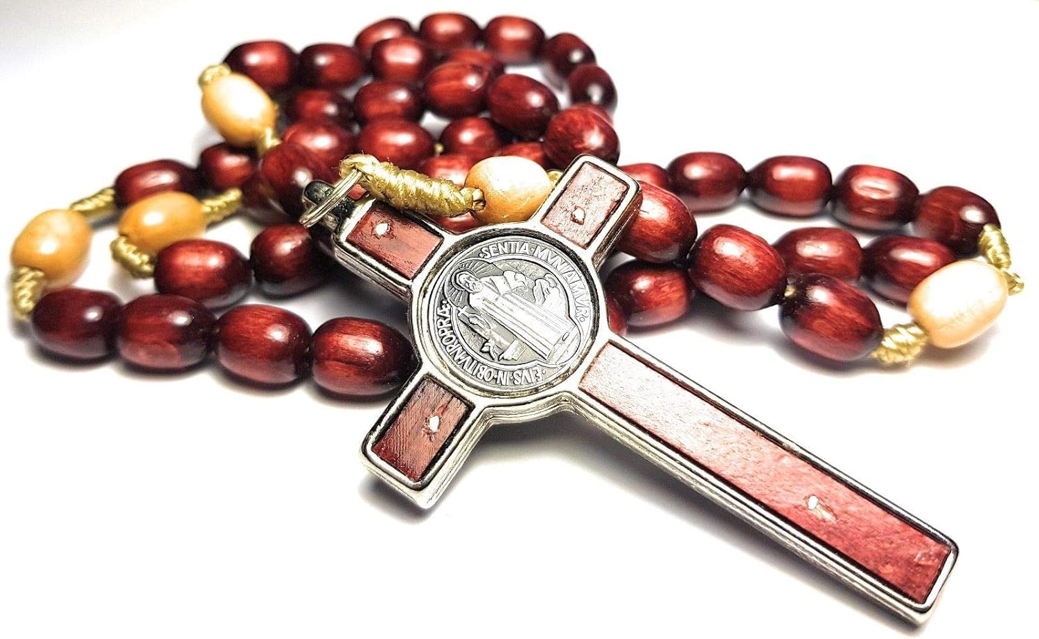 Made in Italy Rosary Blessed by Pope Francis Vatican Rome Holy Father Medal Cross Saint Benedict Patron Saint of Students, Christian Values Honor Veterans US Army solders Addiction Dependence (Brown): Home & Kitchen