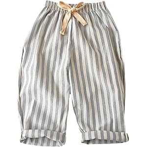 Toddler Striped Linen Pants Elastic Waist Baby Long Harem Pants Boys Girls Cute Loose Fit Summer Casual Beach Trousers