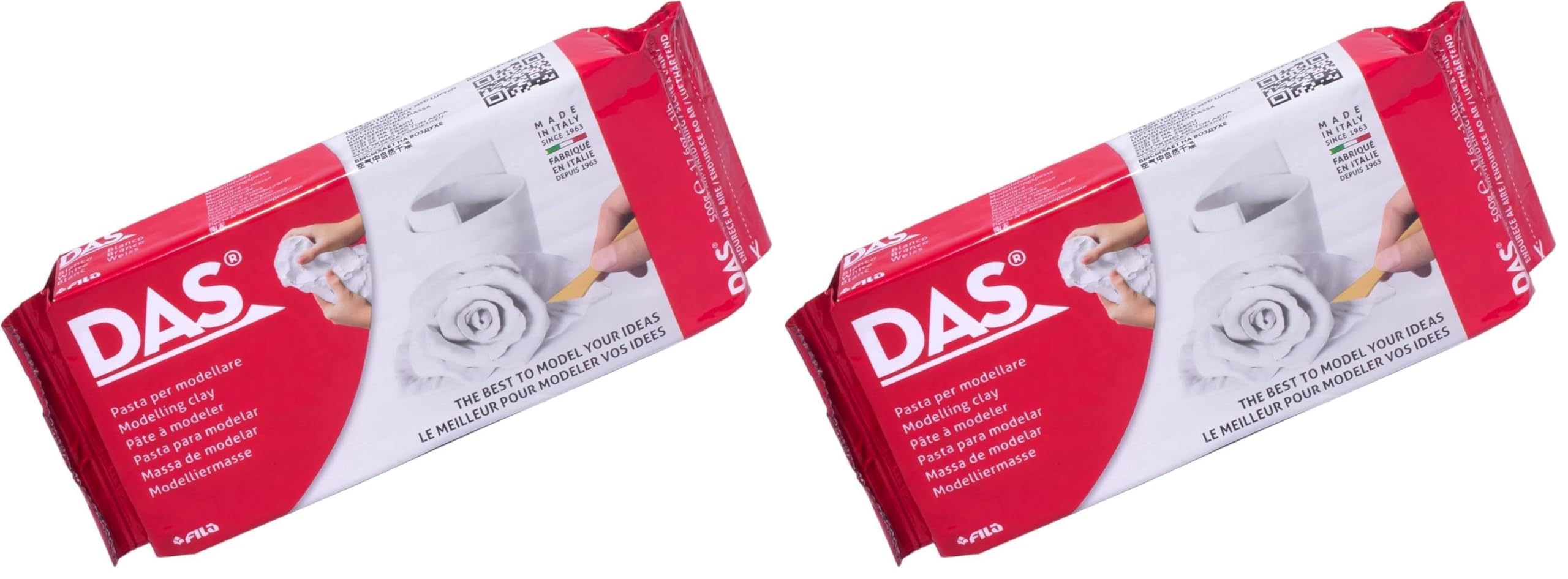DAS White 500 g Air Hardening Modelling Clay, Non Bake, Ready to Use, Suitable for All Ages, Ideal for Professionals & Hobbyists (Pack of 2)