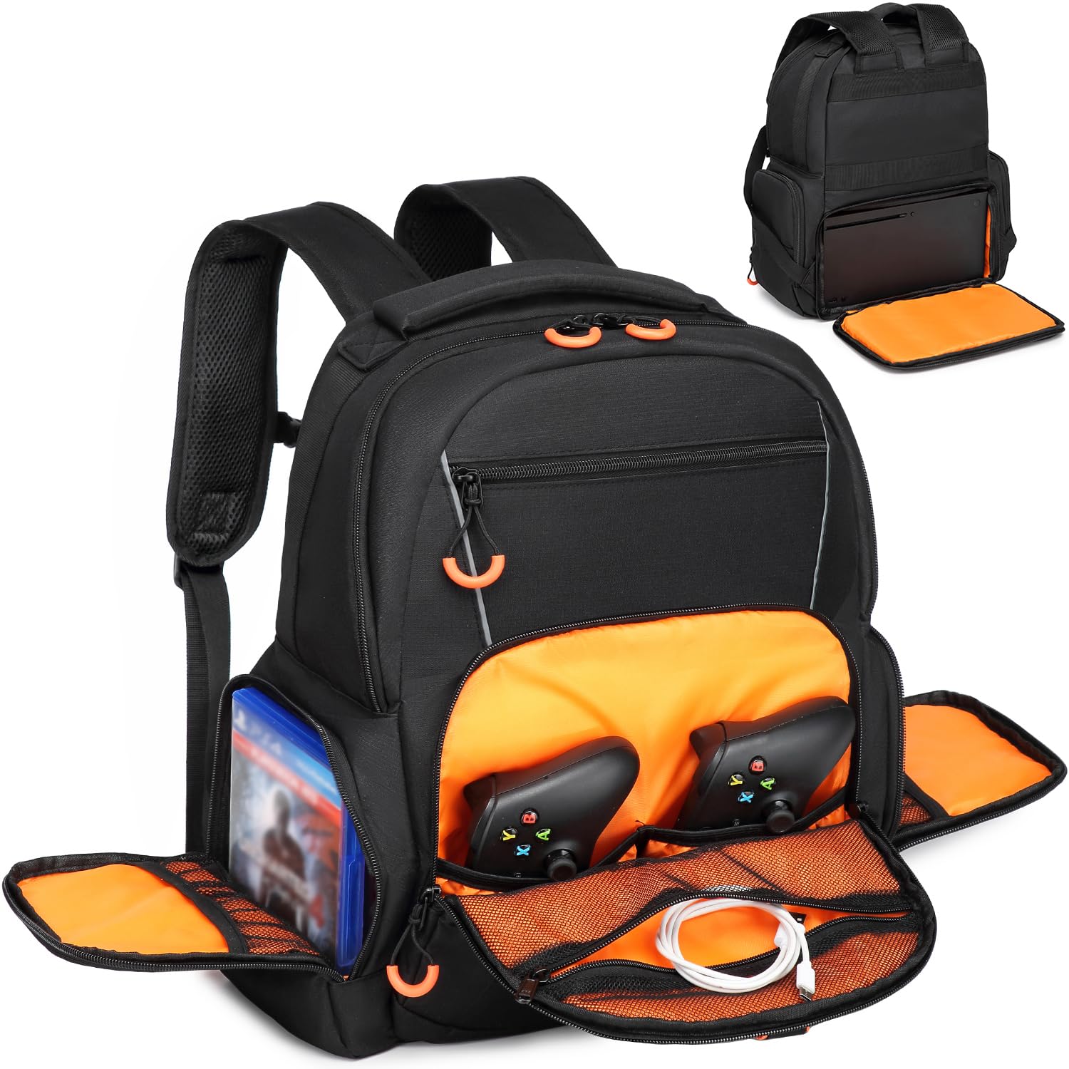 BISKLNDN Carry Backpack Compatible with Xbox Series X/S Console, Travel Carrying Case with 2 Separate Large Storage for Controllers, Portable Hard Disk, Headset and Other Accessories