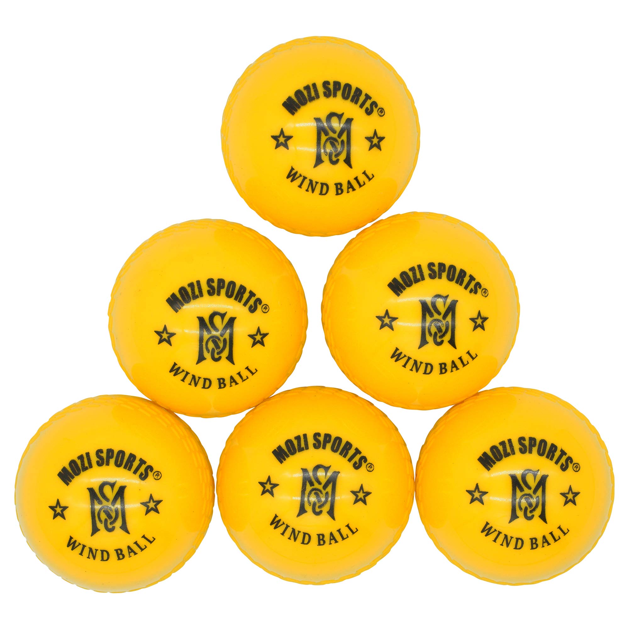 Mozi Sports Windball Soft Cricket Balls-Durable Realistic Bounce & Swing-Cricket WindBalls for Indoor & Outdoor Coaching, Practice, Garden & Beach play (Yellow)