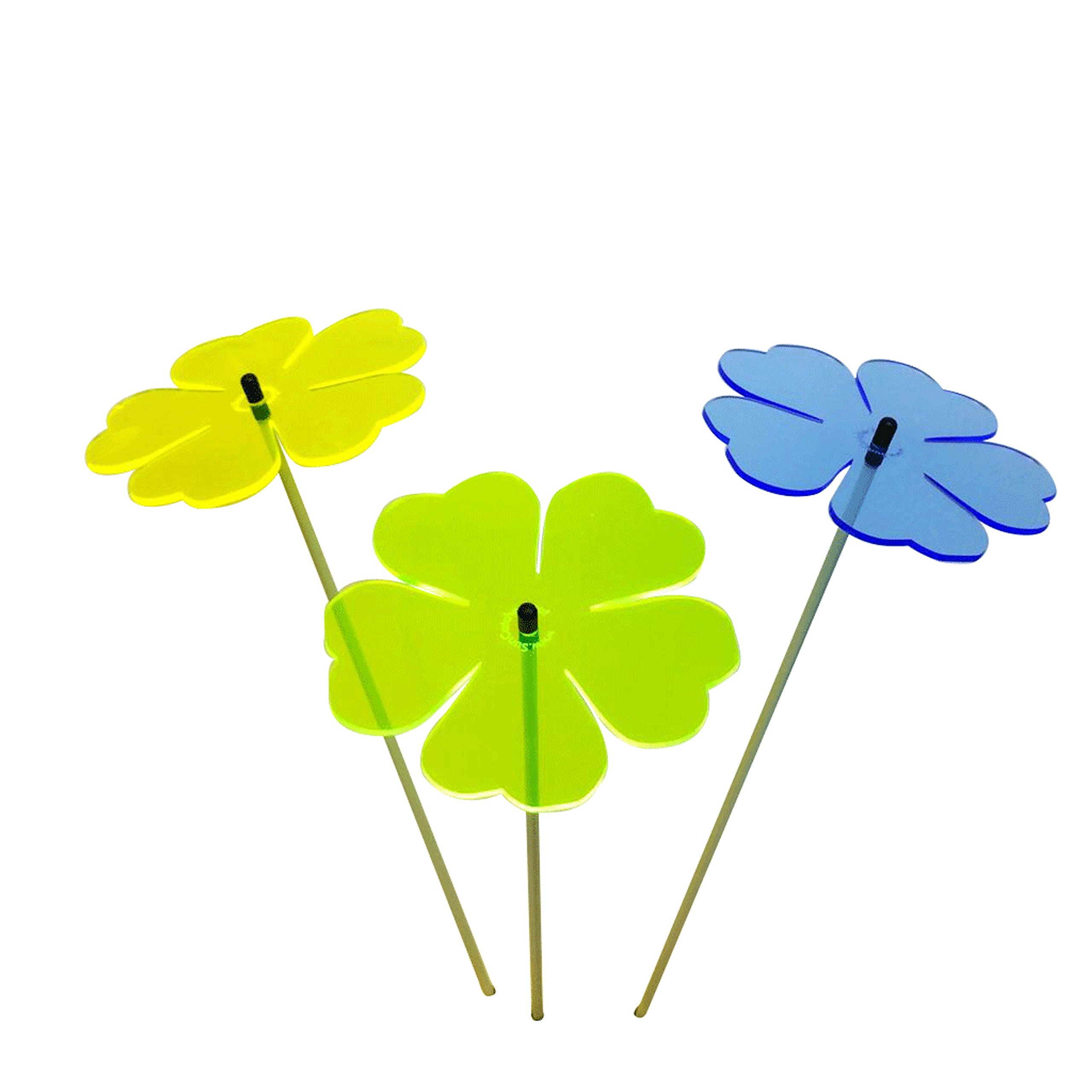 Sun Catcher Garden Decor Double Blossom Set of 3 Large Decorative Garden Stake 75cm,29.5 inch high Outdoor Yard Accessory Gift for Gardener, Colour:yellow/green/blue (3) YG