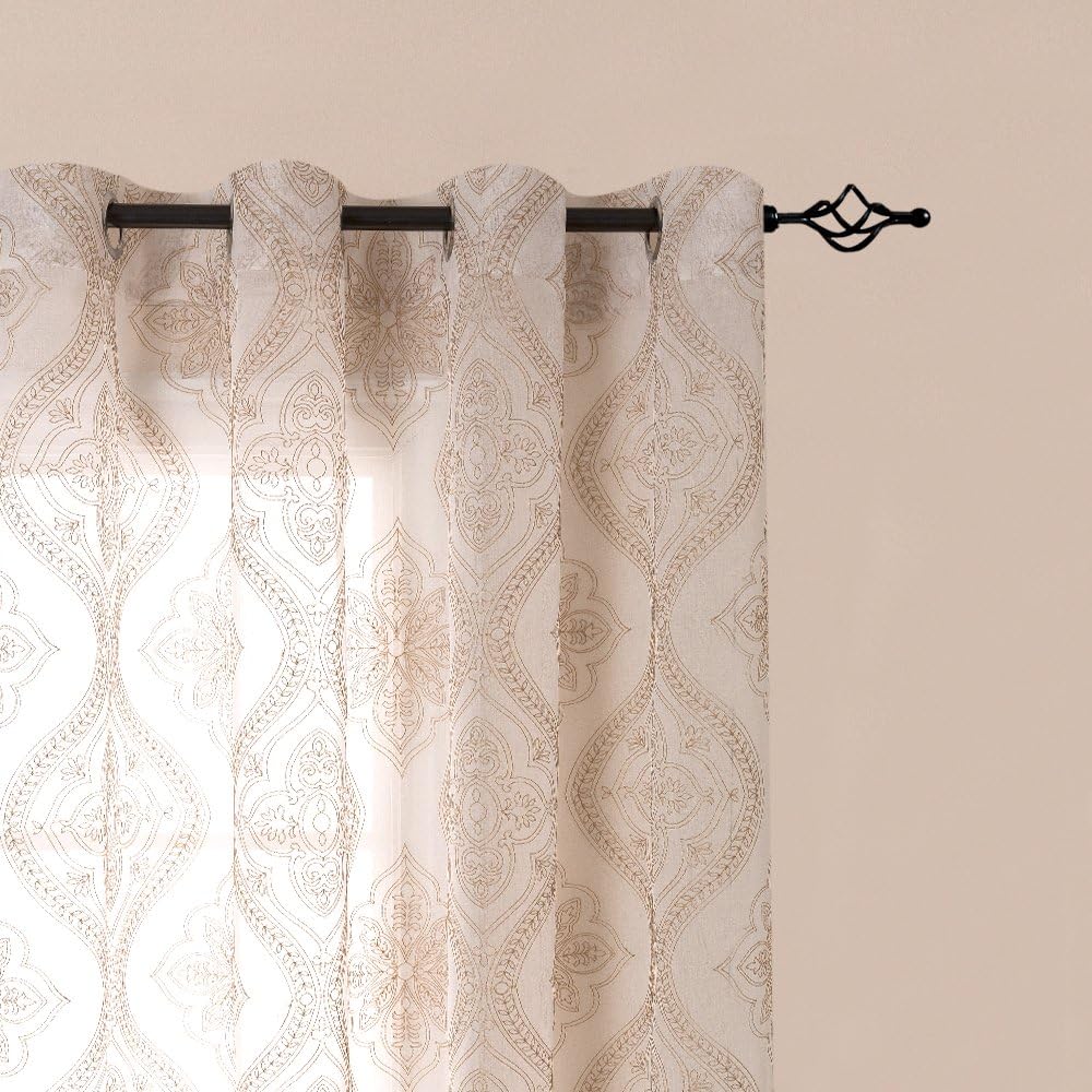 Amazon Com Jinchan Embroidered Sheer Curtains Grommet Top 2