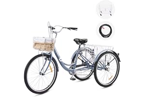 Viribus Adult Tricycle, 7 Speed Tricycle for Adults, 26" 3 Wheel Bikes for Adults with Baskets, Adult Tricycles for Women Seniors Men, Three Wheel Tricycle for Dogs Beach, Cargo Trike Tricycle