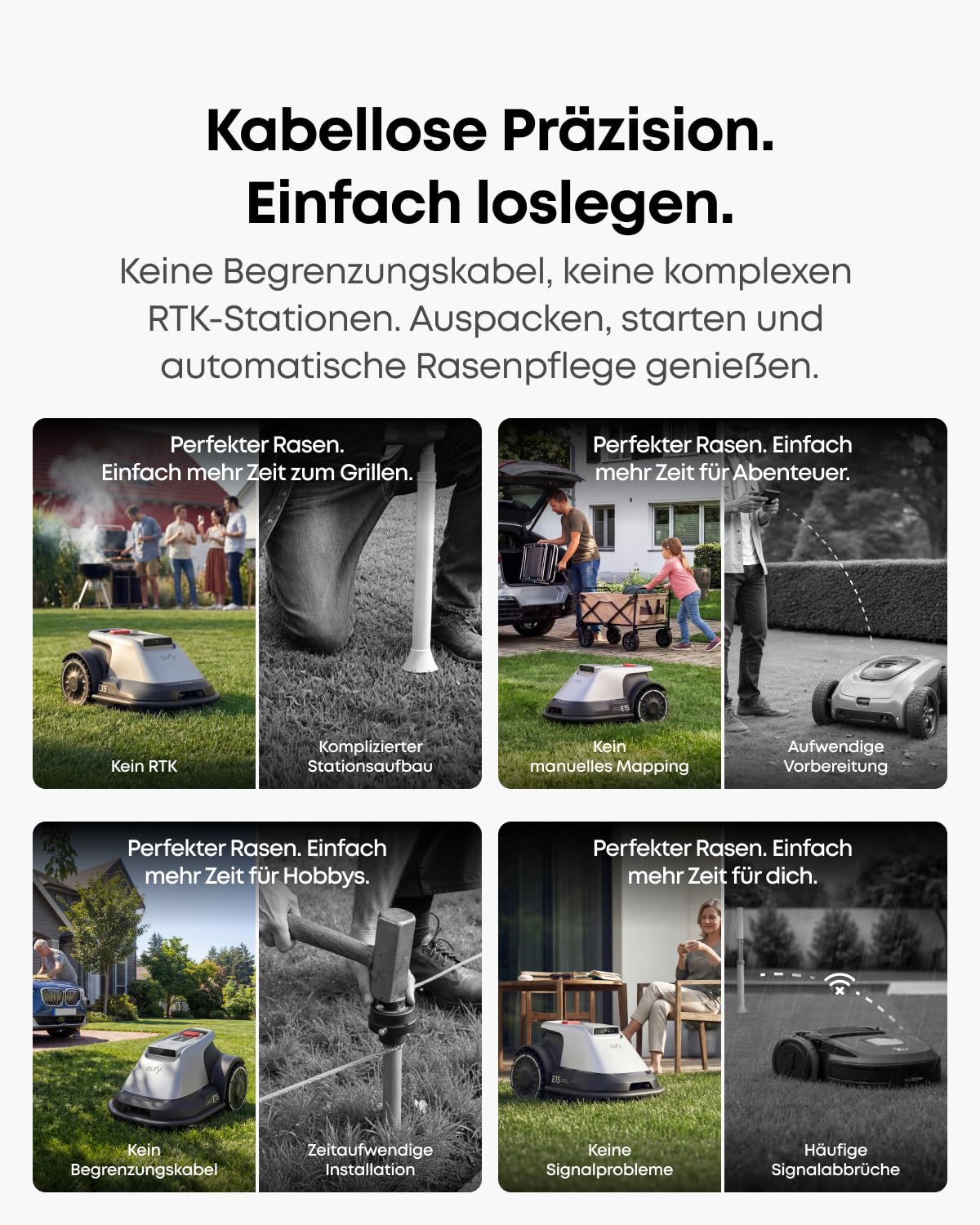 eufy E15 Mähroboter ohne Begrenzungskabel, Keine Signalausfälle, Kein RTK, TrueVision Technologie, Garten bis 800m², Smart-Navigation, Präzisionsrandschnitt, Hindernisvermeidung, App-Steuerung 6