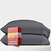 Thread Spread 100% Egyptian Cotton Pillow Cases Standard/Queen Size Set of 2 - Luxury 1200 Thread Count Sateen Dark Grey Pillow Cases, Silky Soft Cotton Pillowcases Fits Standard & Queen Pillows