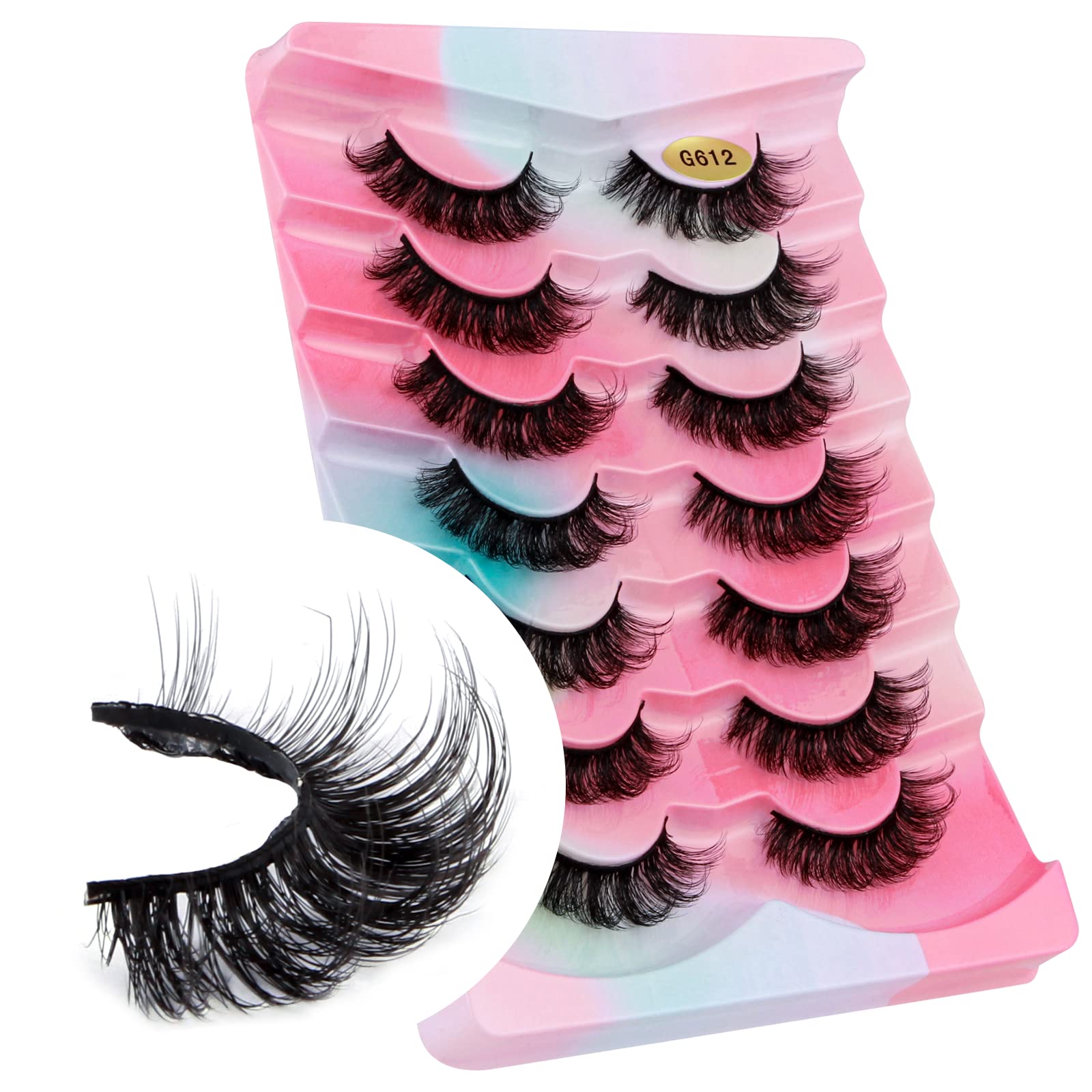 Leipple False Eyelashes 7 Pairs - Professional Reusable 8D Lashes - Natural Wispy Thick Fluffy Fake Eyelashes Faux Eyelashes (G612)