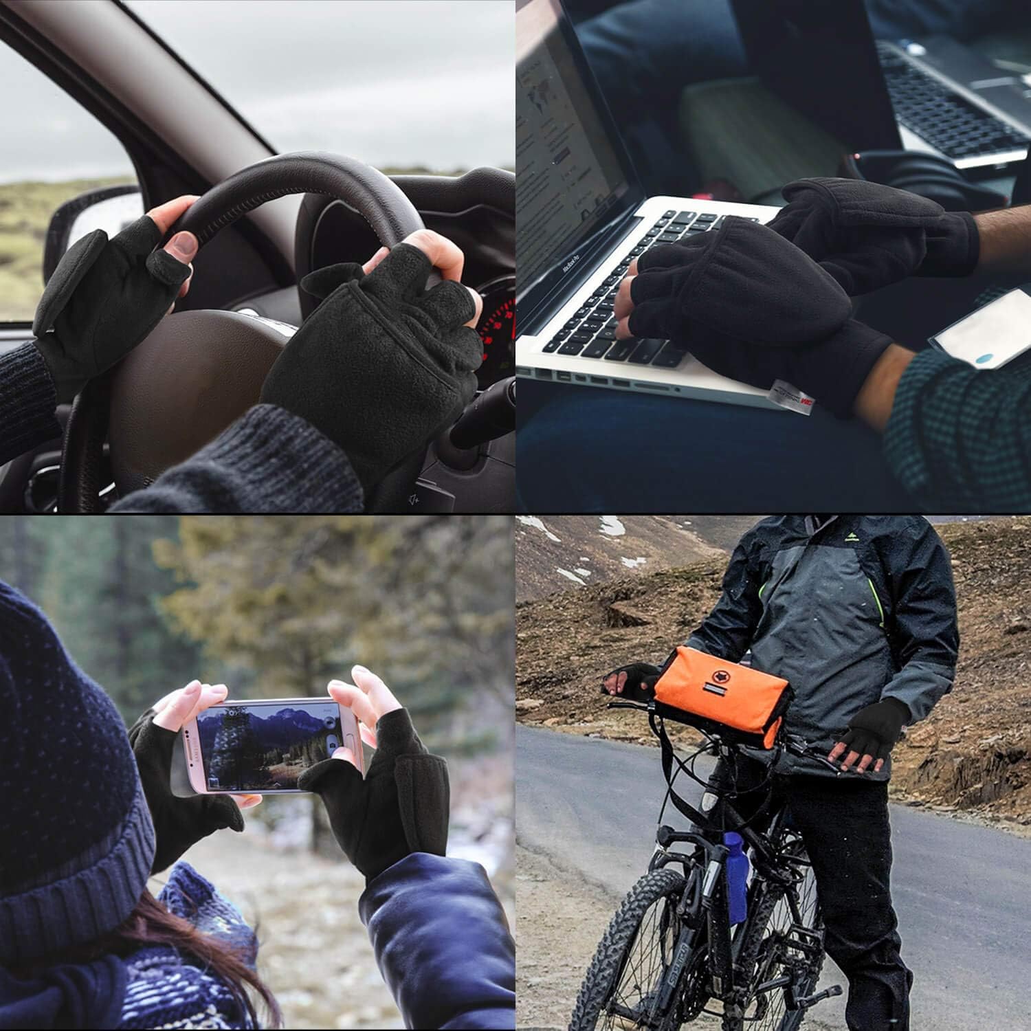 OZERO Winter Gloves 3M Thinsulate Fingerless Convertible Thermal Mittens Windproof Insulated Polar Fleece Warm for Men and Women Black : Sports & Outdoors