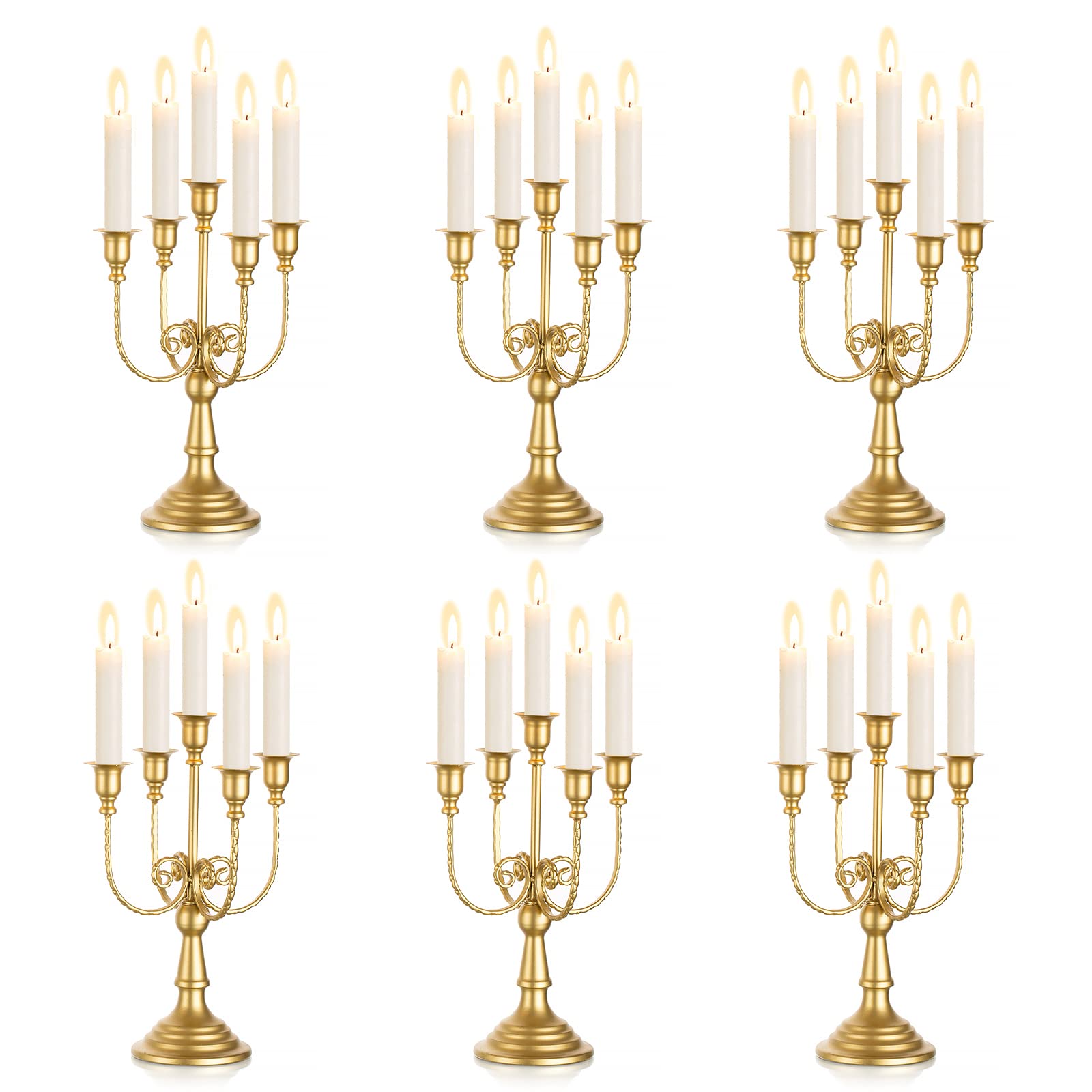 Photo 1 of Sziqiqi Candelabra Candle Holder Gold Set of 6-5-arm Metal Candlestick Holders for Taper Candles for Centerpieces Table Wedding Christmas Fireplace Decor Birthday
