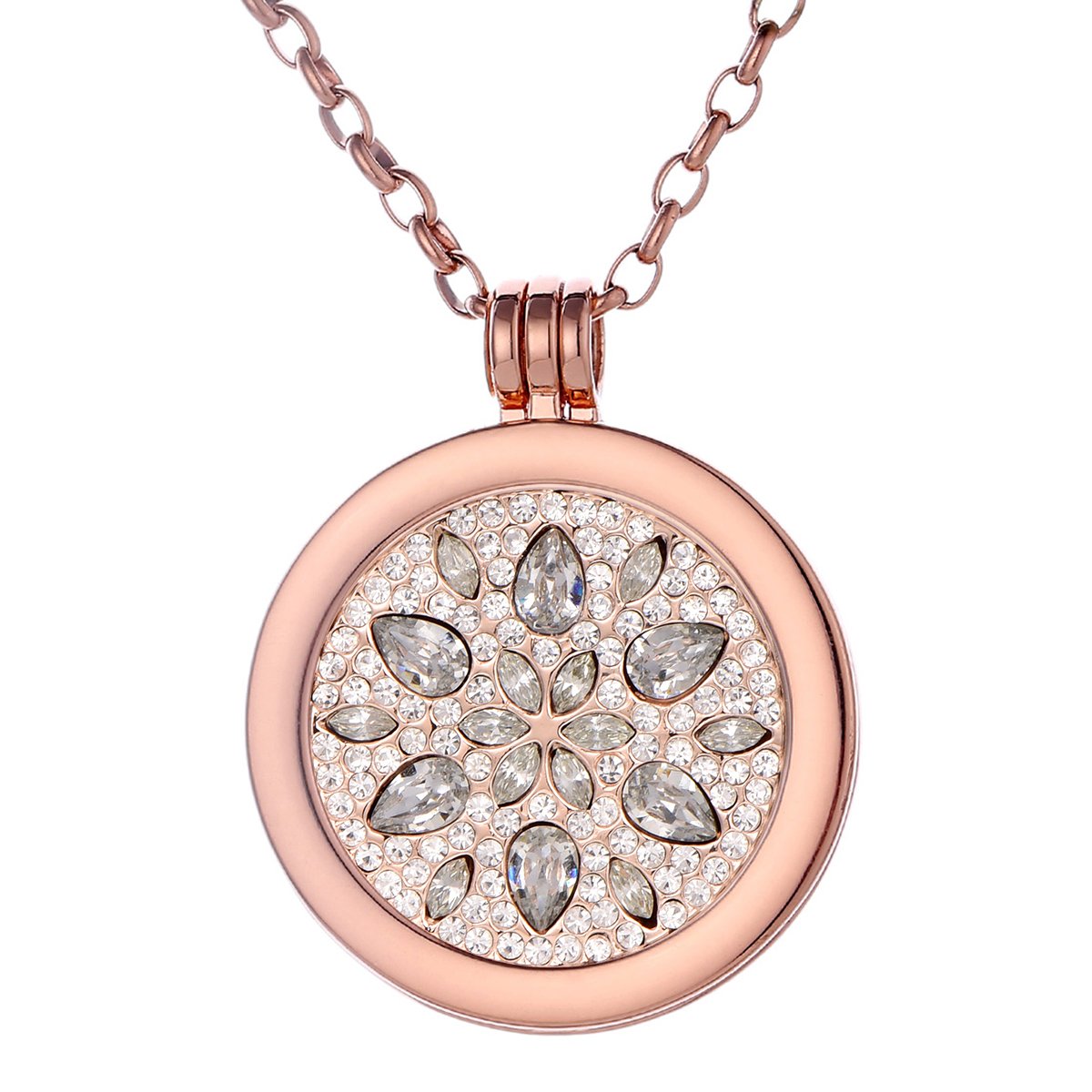 Morella Ladies' Necklace Rose Gold 70 cm Stainless Steel and Pendant with Coin Silver-Pink 33 mm in a Jewelry Bag