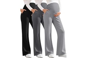 Sweetyweee 3 Pack Women's Maternity Pants Over The Belly Pregnancy Pants Comfy Bootcut Pregnant Sweatpants with Pockets