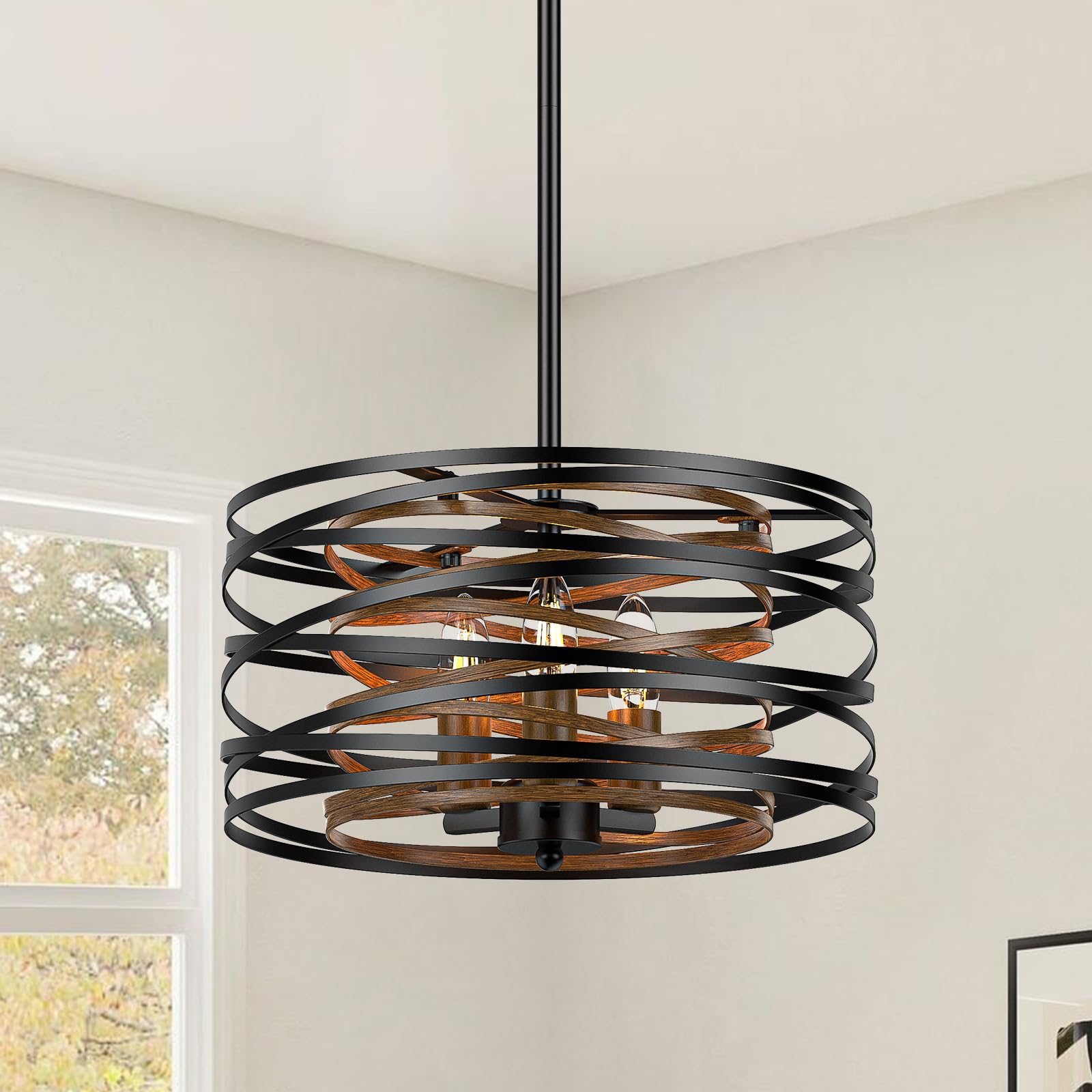 Photo 1 of 12.6 in Black Chandelier, 3-Light Farmhouse Chandelier for Dining Room Lighting Fixtures Hanging, Dining Light Fixtures Industrial Modern Chandelier for Bedroom, Foyer, Kitchen, Living Room, Entryway