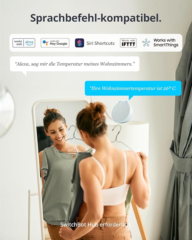 Hygrometer Thermometer Innen, Temperatursensor mit Datum/Wettervorhersage/Intelligenter Warnung, Kostenloser Datenspeicher-Export, SwitchBot Hub und Außenmeter erforderlich für Wetterstation