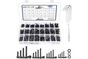 JROUTH 2000PCS Metric Hex Socket Head Cap Bolts M2 M3 M4 M5,12.9 Alloy Steel Screws Nuts and Washers Kit, Hex Socket Head Cap Machine Screws with 4 Wrenches and Tweezers, Black Zinc Plated