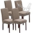 Genina Waterproof Chair Covers for Dining Room, Stretch Jacquard Dining Chair Slipcovers Removable Washable Chair Protector for Kitchen, Hotel, Restaurant (Leaves-Taupe, 4 PCS)