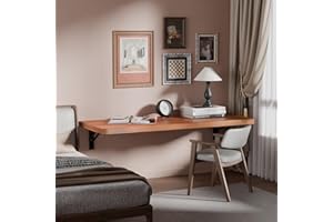 IAE Wall Mounted Folding Table with Pine Wood,36" x 14" Floating Wall Desk,Laundry Folding Table with Shelf Brackets,Fold Down Desk Shelf,Folding Workbench for Home,Dining,Laundry Room,Kitchen,Teak