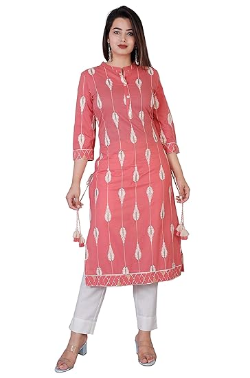 Women's Cotton Embroidered Printed Kurta with Pant Set