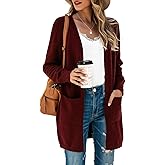 TASAMO Women's Kimono Cardigan Long Sleeve Open Front Casual Knit Sweaters Coat Oversized Soft Outwear with Pockets