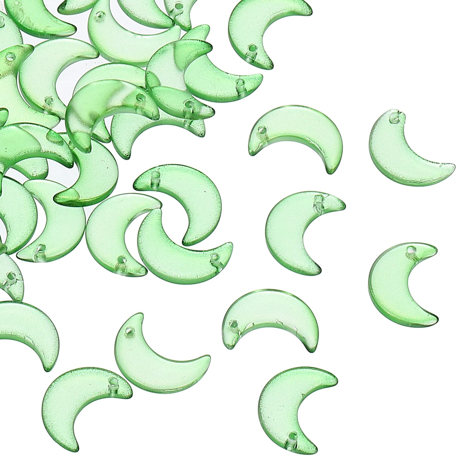 PATIKIL 16x11mm Moon Beads, 100 Pcs Glass Moon Crescent Crystal Beads Tiny Hanging Beads Moon Charm for Bracelets Necklaces Earrings Jewelry Making DIY, Lime/Gold Tone