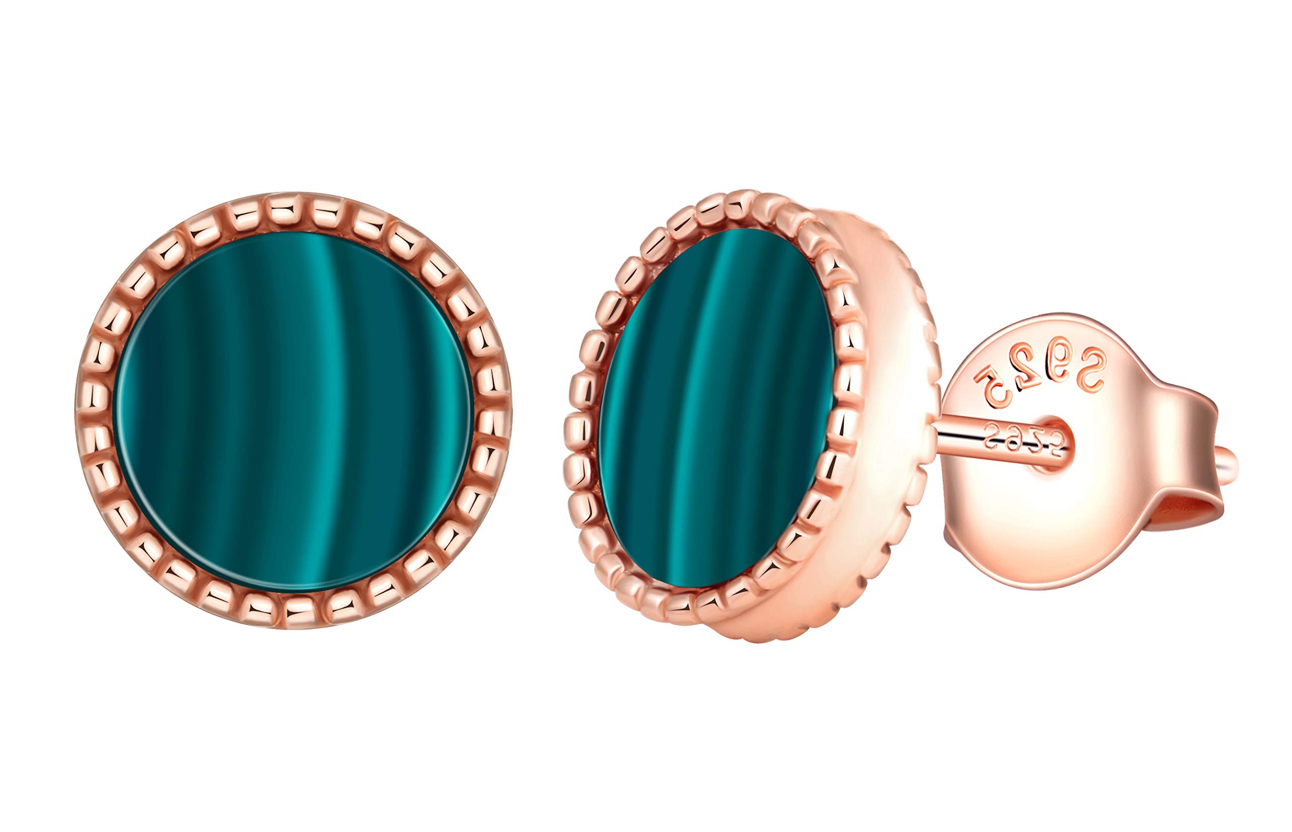 MicLee Woman's girl's Earrings, 925 Sterling silver earrings, Elegant round earrings studs, Inlaid agate malachite, gift for Birthday, Valentine's Day and Christmas