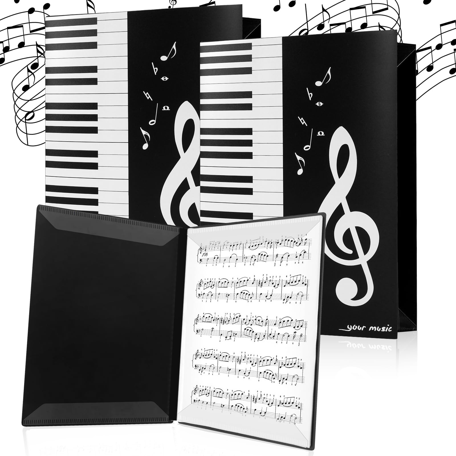 AUAUY 2 Pieces Sheet Music Folders 6-Sided A4 Choral Collapsible Files Folders Holder, Music File Display Folder Presentation Binder for Piano Guitar Violin Paper Document Music Lovers Students Use