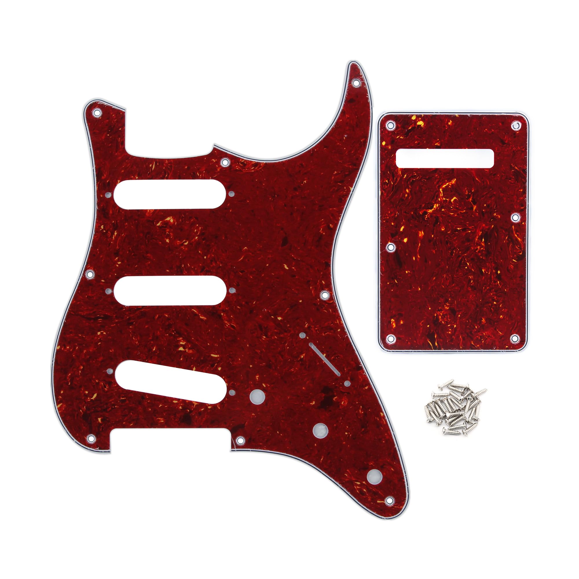 FLEOR Set of 8 Hole SSS Pickguard and Guitar Backplate with Screw for Vintage ST Style Guitar Parts Replacement,4Ply Red Tortoise Shell