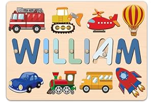 OELTTG Name Puzzle for Kids Personalized, 1st Birthday Girl and Boy, Custom Baby Gifts with Engraved Text on Back, Montessori