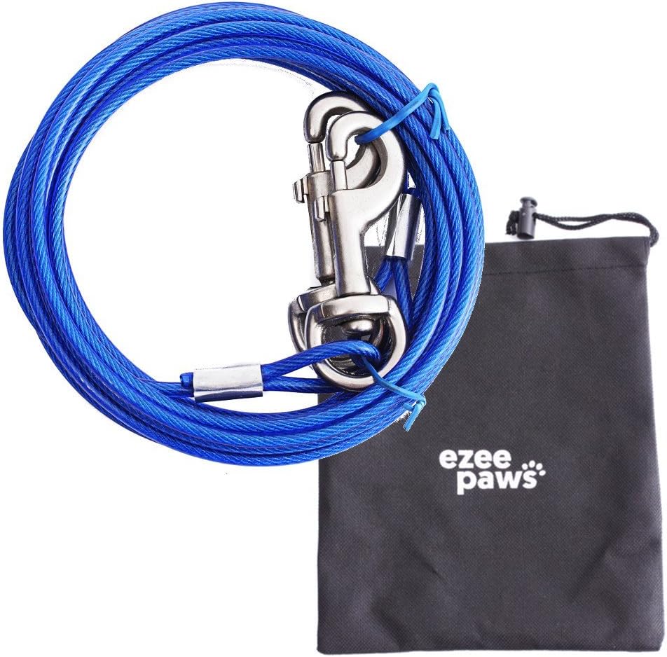 Ezee Paws Dog Tie Out Cable with Storage Bag 20ft (6m) (Blue)