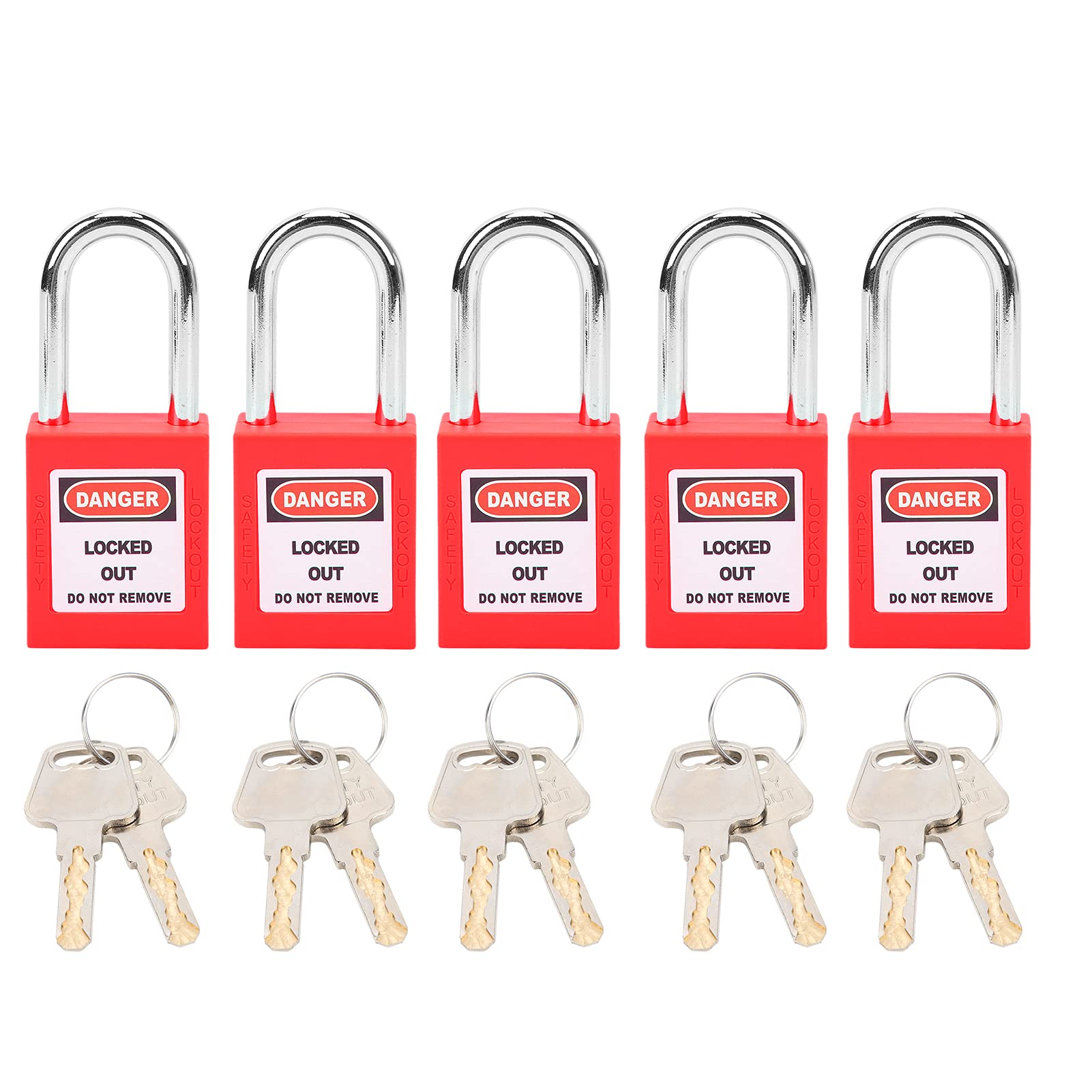 Lockout Tagout Locks 5 Sets Safety Padlock 2 Key Per Lock Insulation Loto Nylon PA Steel for Nuclear Energy Logistics Transport(red)