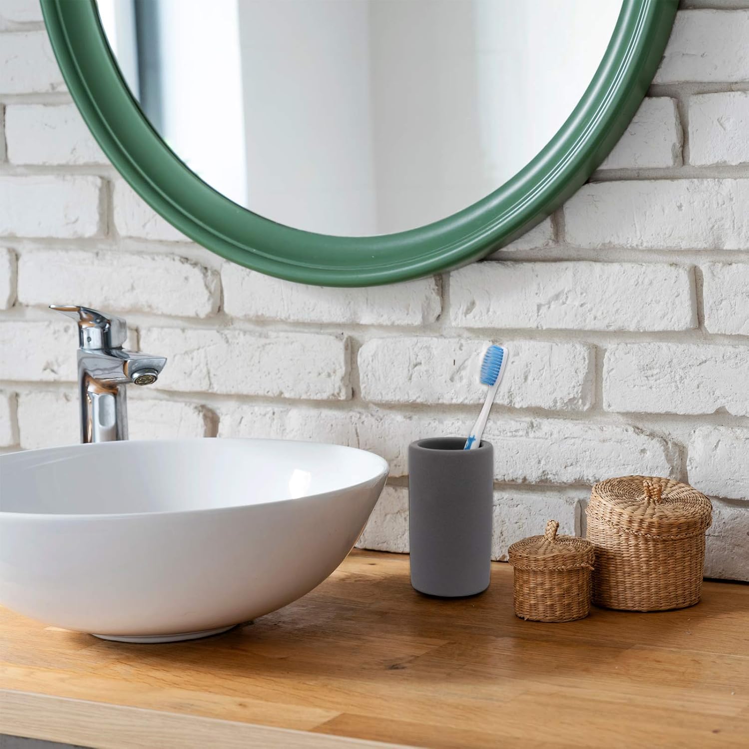 Toothbrush Holder, YUESUO Diatomite Tooth Brush Holder for Bathroom, Water Absorption and Fast Drying Natural diatomite Material Toothbrush Organizer Cup - Dark Grey: Kitchen & Dining
