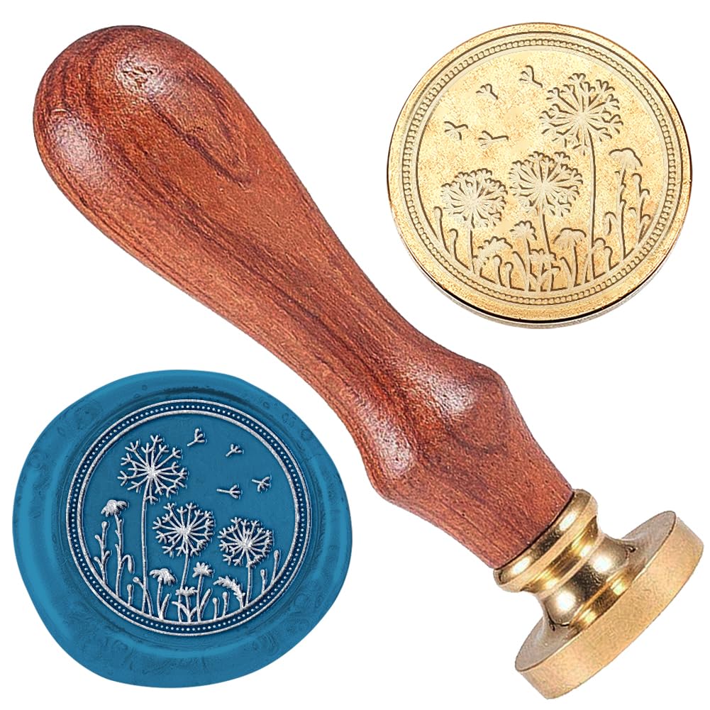 DELORIGIN Dandelion 1" Wax Seal Stamp Vintage Sealing Stamps Removable Brass Head Seal Stamp with Wooden Handle Sealing Wax for Envelope Card Letter Wedding Invitations Gift Wrapping Decor