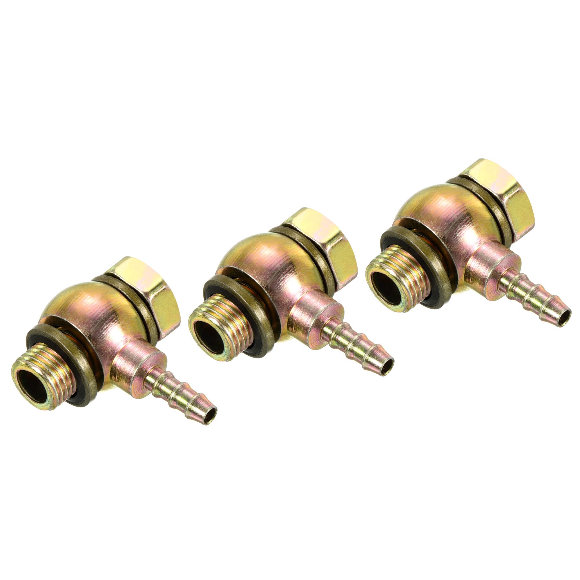 PATIKIL Hose Barb Fitting Elbow 6mm Barbed M12x1.25 Male Thread, 3 Pack Carbon Steel Pipe Adapters Connectors for Air Water Fuel Oil, Gold
