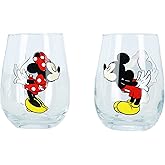 Disney Kissing Mickey and Minnie Mouse Couples Stemless Glasses, Set of 2, 15 ounce