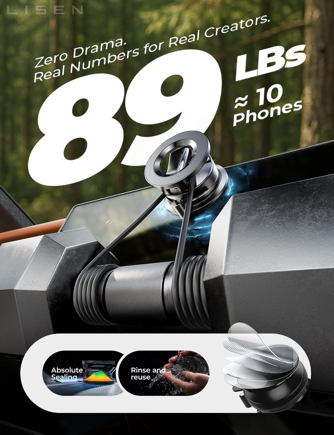 LISEN for Magsafe Car Mount, Cell Phone Holders for Your Car, Magnetic Car Accessories for Women Men Interior Jeep, Vacuum SuctionPro for Valentines Day Gifts for Him Kits, for iPhone 17-12 Pro Max