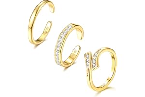HAIAISO 14k Gold Filled Toe Rings Adjustable Open Toe Rings Cubic Zirconia Band Toe Ring Set Summer Beach Foot Jewelry Set