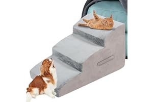 Stonehomy 3 Tiers Soft Foam Dog Steps for Small Dogs Cats, Extra Wide Non-Slip Pet Stairs for high Bed Sofa and Couch, Portable Pet Ladder for Older and Injured Dogs Cats, Pet with Joint Pain
