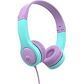 JLab JBuddies Folding Kids Wired Headphones Gen 2, Pink/Teal, Toddler Headphones, Noise Isolation, Kids Safe, Volume Limiting, for Children Ages 2+