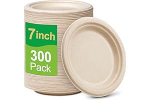 GREENESAGE 300 Pack 7 Inch Small Paper Plates - 100% Compostable, Eco-Friendly Disposable Plates - Brown Recycled Dessert Pla