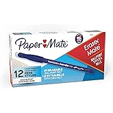 Paper Mate EraserMate Erasable Pens, Medium Point (1.0mm), Blue Ink, 12 Count - School Supplies, Allows for Quick Corrections