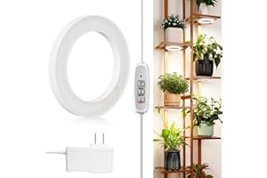 LORDEM 6.3” Ceiling Grow Light for Indoor Plants, 72 LEDs Full Spectrum Halo Plant Light, Under Cabinet Growing Lamp with 4/8/12H Auto Switch, 4 Dimmable Brightness Levels, Ideal for Pot Plants